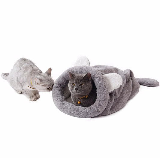 Cama de Inverno para Gatos em forma de Toca Tubarão