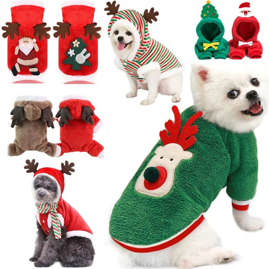 Fantasia de Natal para Cães Pequenos — Casaco Rena e Noel