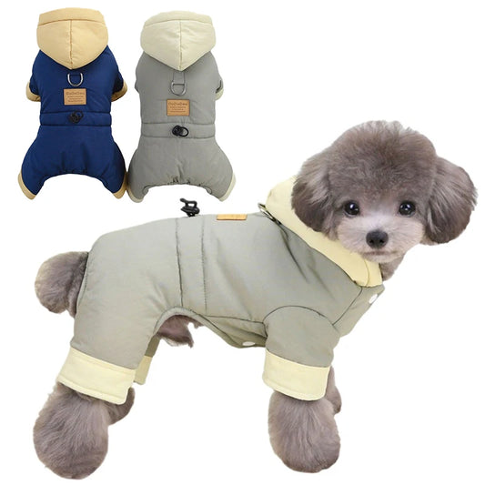 Macacão Inverno em Tecido Soft com Punhos Elásticos e Capuz para Cães e Gatos