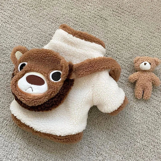 Roupa Pet Em Pelúcia Com Urso 3D E Tecido Felpudo