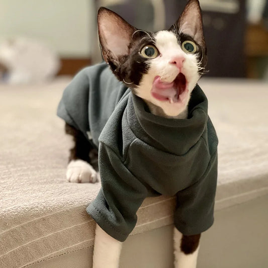 Blusa Para Gato Lisa Com Gola Alta E Tecido Macio