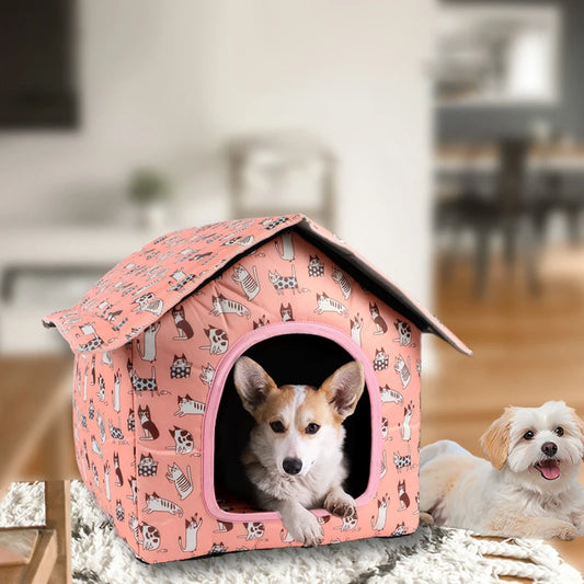 Casinha Estampada para Cachorros e Gatos Dobrável e Confortável