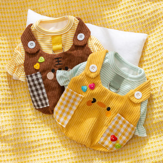 Roupa Pet Estilo Jardineira Colorida com Detalhes em Patchwork Fofo