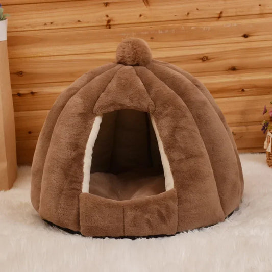 Cama Cabana Pet Formato Iglu com PomPom e Forro Peluciado