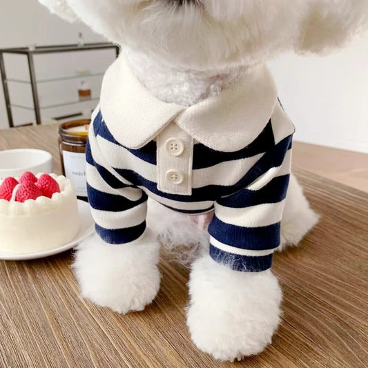 Camiseta Para Cachorro Polo Listrada Com Gola Social