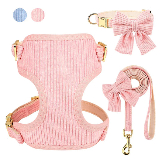 Conjunto Peitoral Para Cachorro Rosa Com Laço E Guia Ajustável Pink