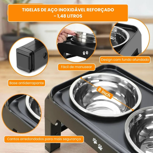 Alimentador Duplo Ajustável Luna LN890 Cinza 2 Tigelas C - BEBE E COME - LNR2