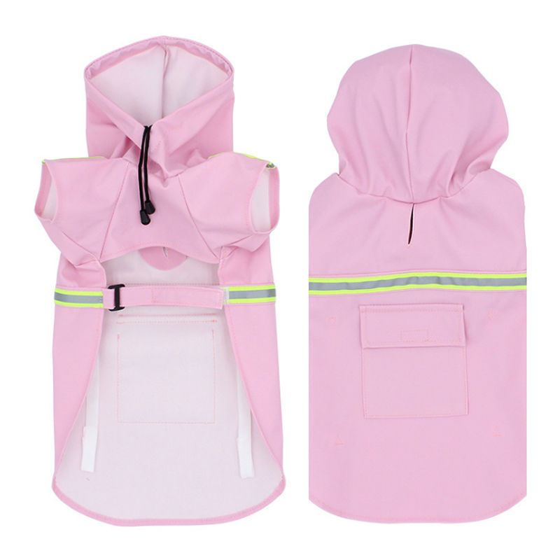 Capa de chuva para cachorros com faixa refletiva DryPet Rosa / P CC - 02