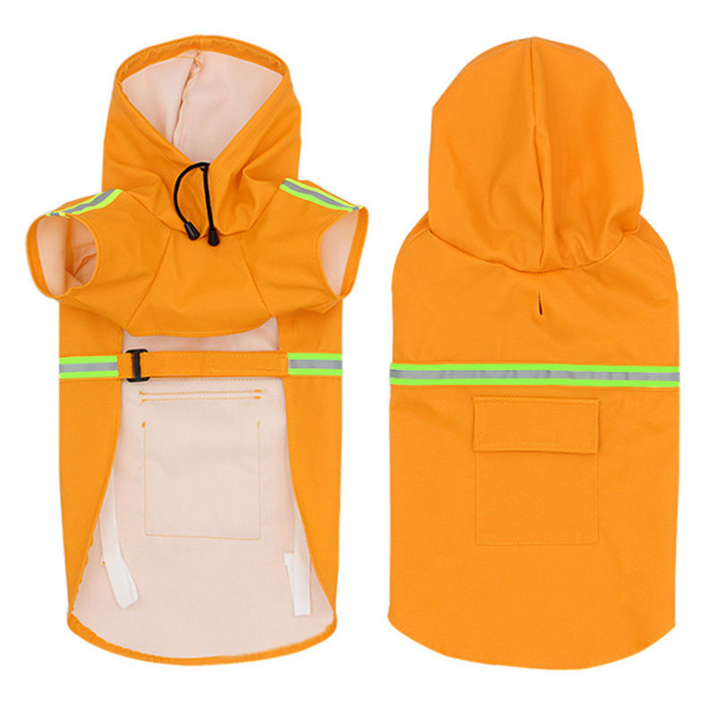 Capa de chuva para cachorros com faixa refletiva DryPet Laranja / P CC - 02