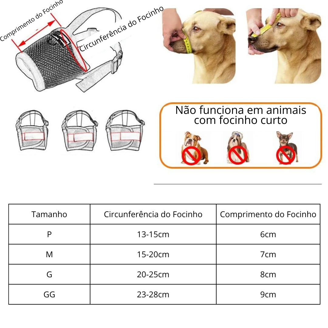 Focinheira Para Cachorro de Malha Respirável