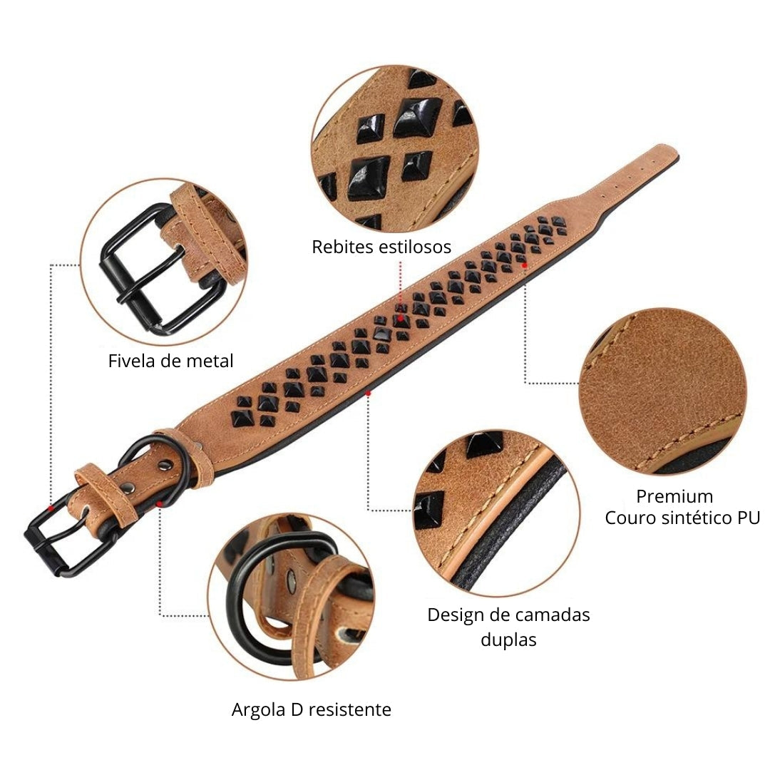 Coleira Resistente com Detalhes Pretos - BlackStud C - COLEIRA CAO - 01