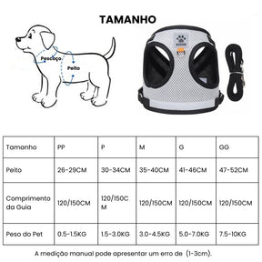 Conjunto Coleira Peitoral e Guia para Cães e Gatos Safety