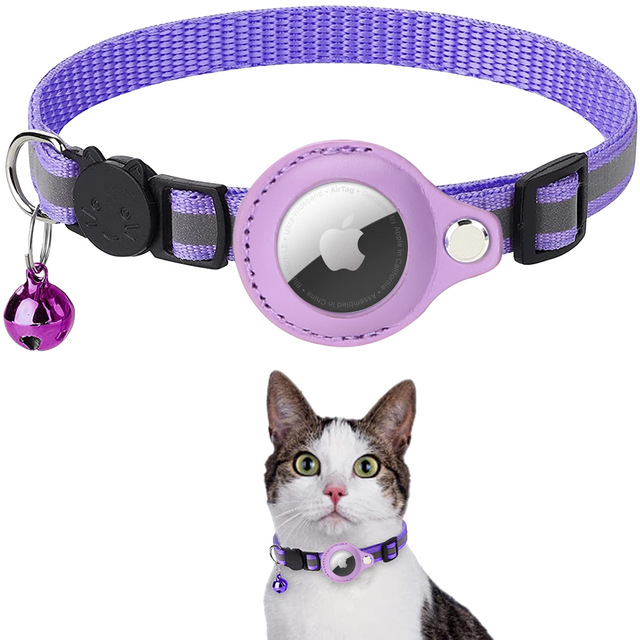 Coleira refletiva com suporte para AirTag SafePet Roxa CL - 03