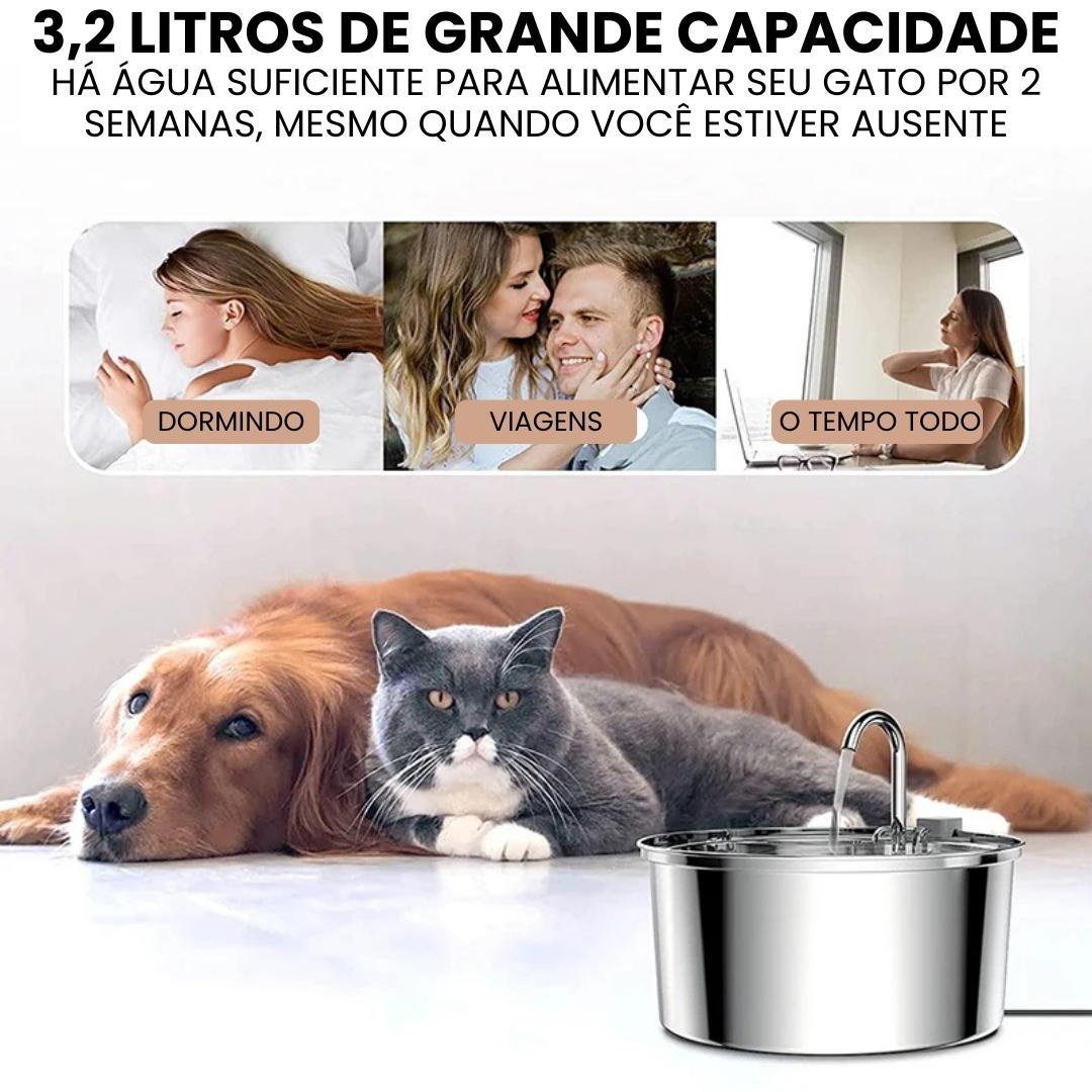 Bebedouro Inoxidável e Fonte para Gatos com Filtro Tripla Ação 3,2L