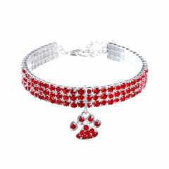Coleira brilhante com pingente para Pet Vermelho - Pata / P AC - 08