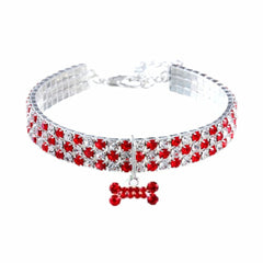 Coleira brilhante com pingente para Pet Vermelho - Osso / P AC - 08