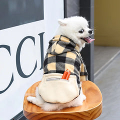 Casaco Para Cachorro Xadrez Com Capuz E Bolso Traseiro