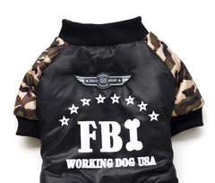Macacão Camuflado de Inverno com Gola Alta e Estampa FBI para Cães