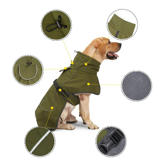 Roupa de Inverno Impermeável para Cães Grandes com Ajuste Rápido