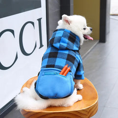 Casaco Para Cachorro Xadrez Com Capuz E Bolso Traseiro