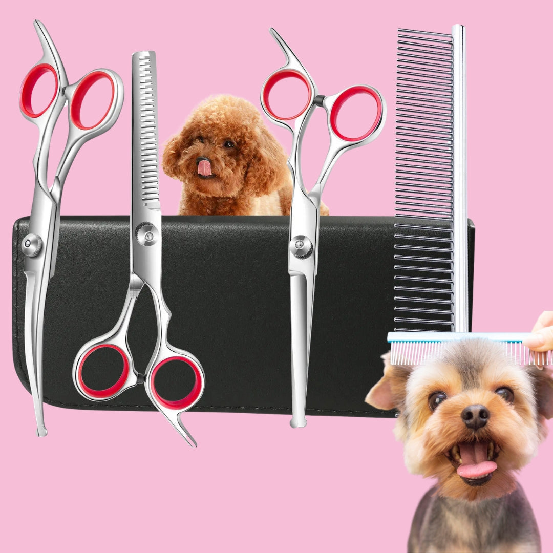 Kit de Tesouras de Tosa Para Cães 4 Em 1 Vermelho A - Tessoura- 01