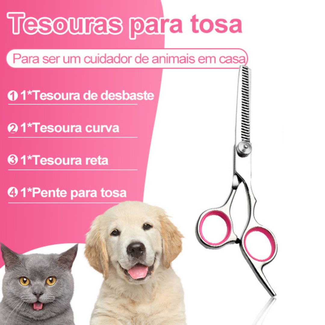 Kit de Tesouras de Tosa Para Cães 4 Em 1 Vermelho A - Tessoura- 01