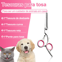 Kit de Tesouras de Tosa Para Cães 4 Em 1 Vermelho A - Tessoura- 01