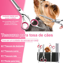 Kit de Tesouras de Tosa Para Cães 4 Em 1 Vermelho A - Tessoura- 01