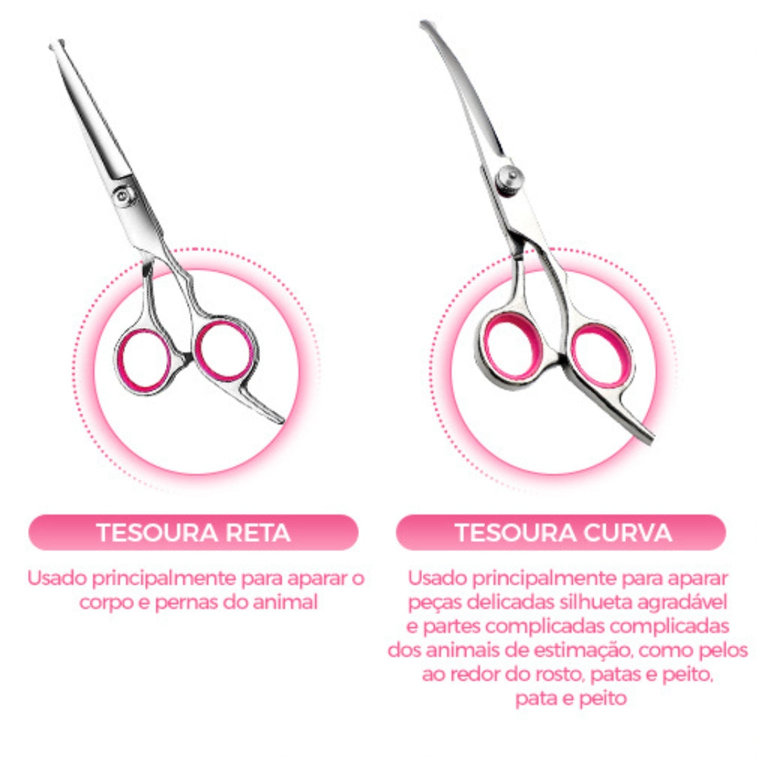 Kit de Tesouras de Tosa Para Cães 4 Em 1 Vermelho A - Tessoura- 01