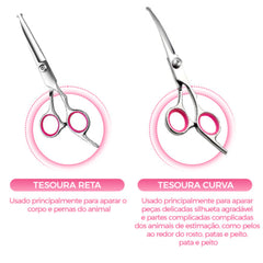 Kit de Tesouras de Tosa Para Cães 4 Em 1 Vermelho A - Tessoura- 01