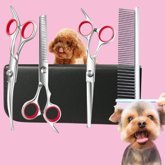 Kit de Tesouras de Tosa Para Cães 4 Em 1 Vermelho A - Tessoura- 01