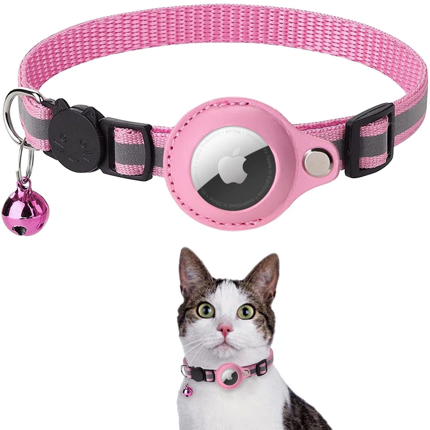 Coleira refletiva com suporte para AirTag SafePet Rosa CL - 03