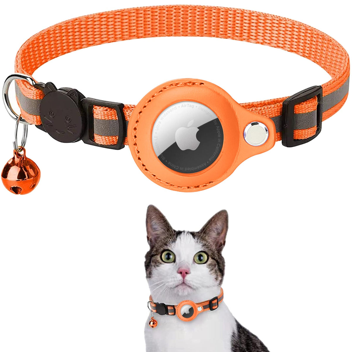 Coleira refletiva com suporte para AirTag SafePet Laranja CL - 03