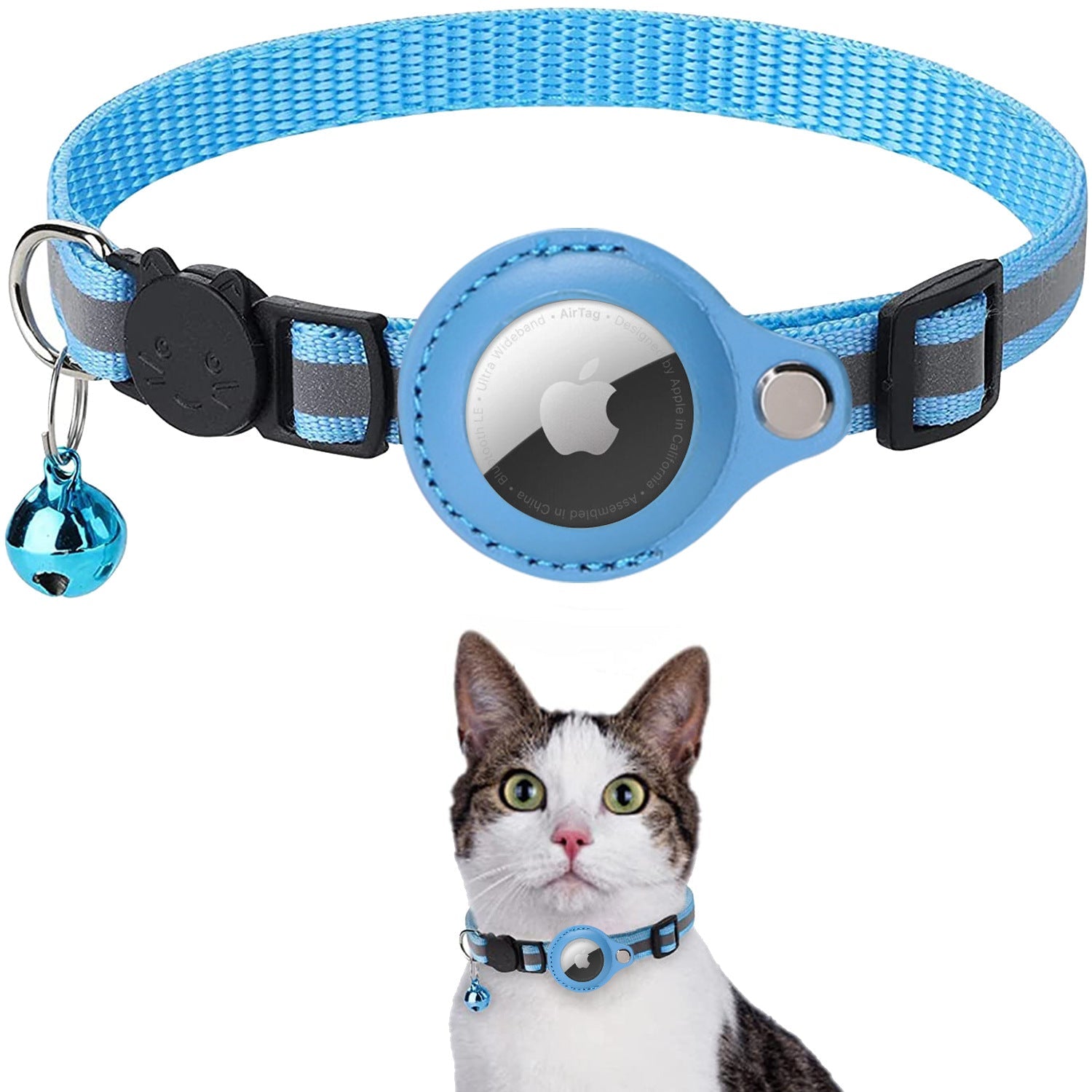 Coleira refletiva com suporte para AirTag SafePet Azul CL - 03