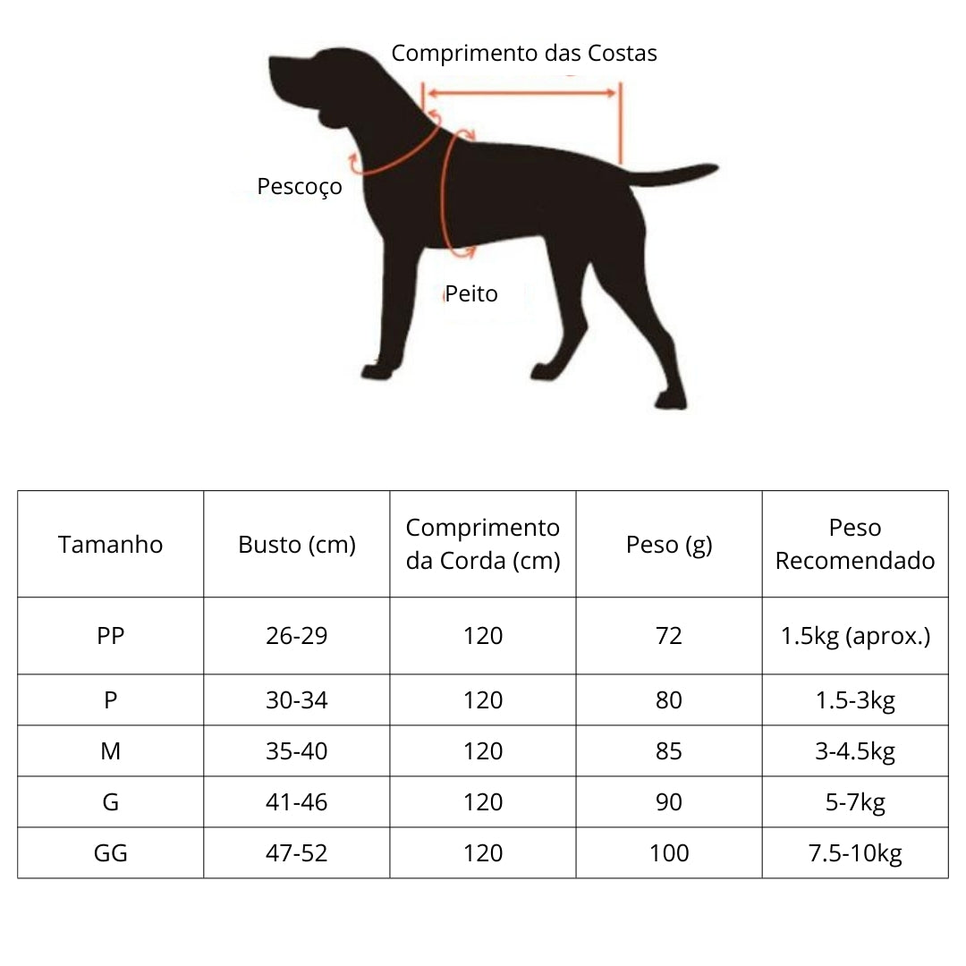 Guia com Peitoral Respirável para Cachorro