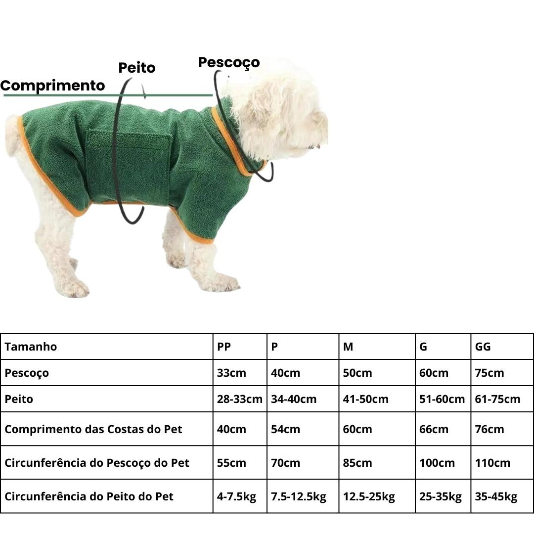 Roupão de banho para secar cachorro PawDry