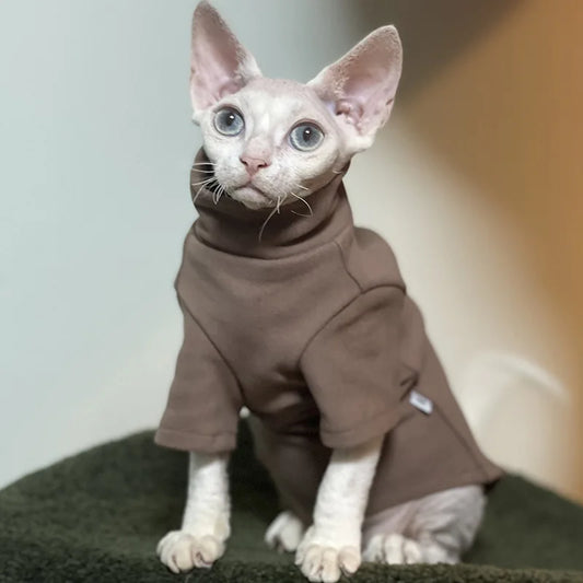 Blusa Para Gato Lisa Com Gola Alta E Tecido Macio