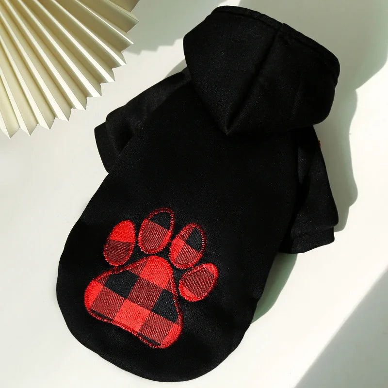 Moletom Para Cachorro Preto Com Estampa De Pata Xadrez