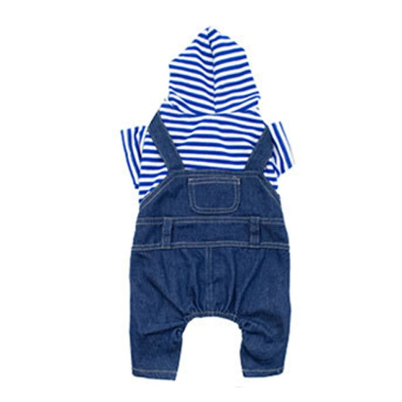 Jardineira Para Cachorro Em Jeans Com Camisa Estilo Xadrez Listrado