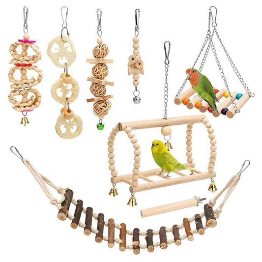 Brinquedo de Madeira para Pássaros - Kit com 8 Peças P - PASSARO - 01