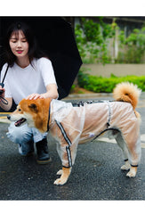 Capa de Chuva Pet Full Body Transparente com Capuz Ajustável
