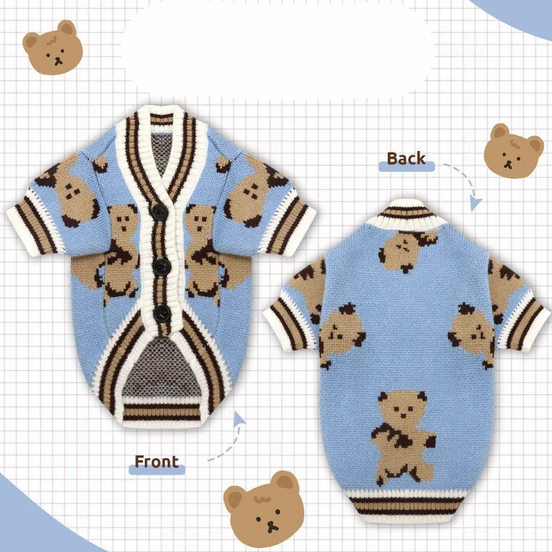 Cardigã para cachorro estampa de urso tecido tricotado