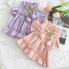 Vestido Rosa de Babados com Laço Frontal e Tecido Leve para Cães Pequenos