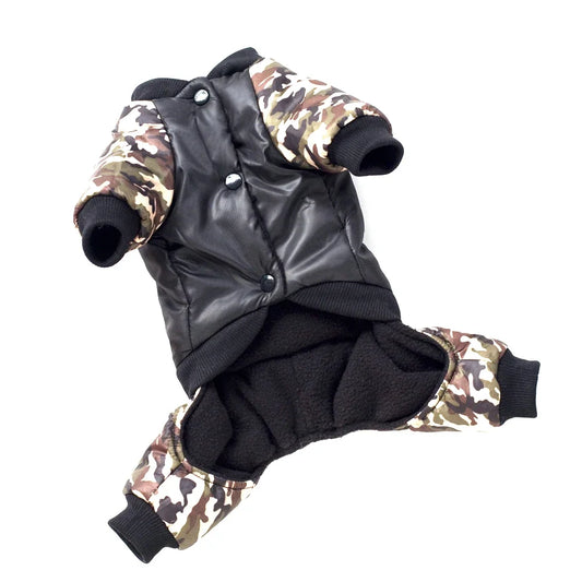 Macacão Camuflado de Inverno com Gola Alta e Estampa FBI para Cães