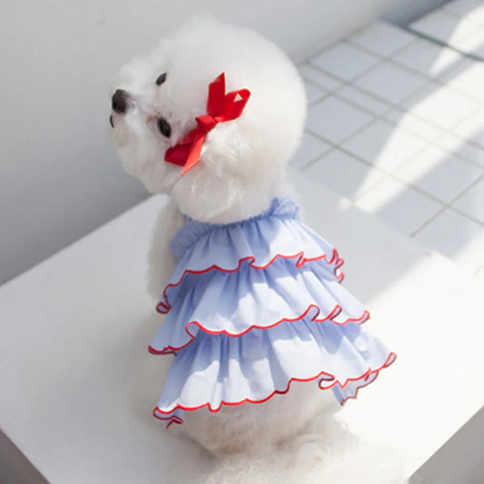 Vestido Babados Azul com Camadas em Voal para Cães