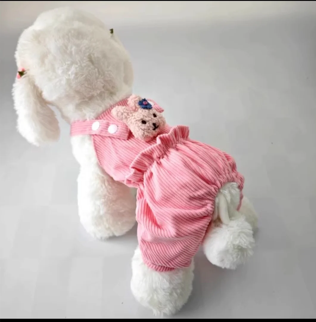 Jardineira Para Cachorro Com Ursinho E Alças Ajustáveis