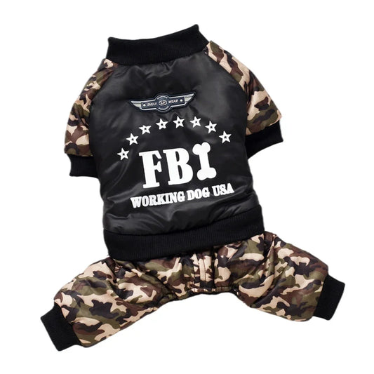Macacão Camuflado de Inverno com Gola Alta e Estampa FBI para Cães