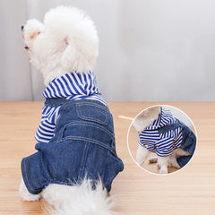 Jardineira Para Cachorro Em Jeans Com Camisa Estilo Xadrez Listrado