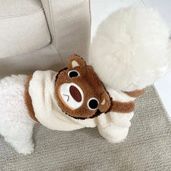 Roupa Pet Em Pelúcia Com Urso 3D E Tecido Felpudo
