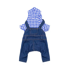 Jardineira Para Cachorro Em Jeans Com Camisa Estilo Xadrez Listrado